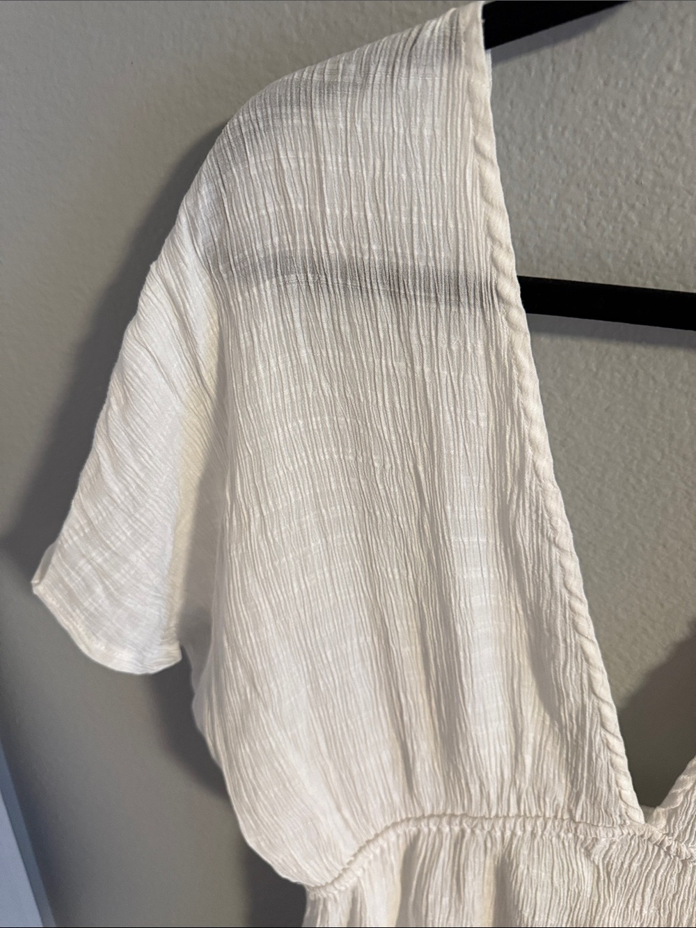 White V-Neck Beach Coverup with Slit - Picture 3 of 4